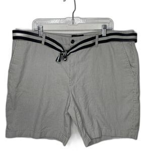 Club Room Mens Flat Front With Belt Casual Chino Shorts, White  Stripes, 42